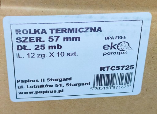 Termo rolka 57x25 pokladňa 57mm 25mb 10 ks