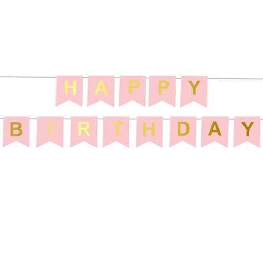 Ružová narodeninová girlanda, banner Happy Birthday,