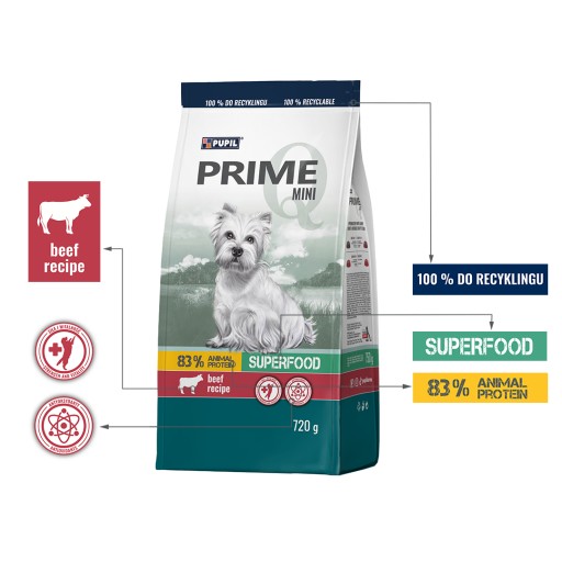 PUPIL PRIME suché krmivo pre psov MINI hovädzie 720g
