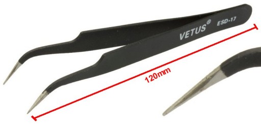 Pinzeta, pinzeta, kovová pinzeta, ESD-17 SMD, široká, diagonálna, 12 cm