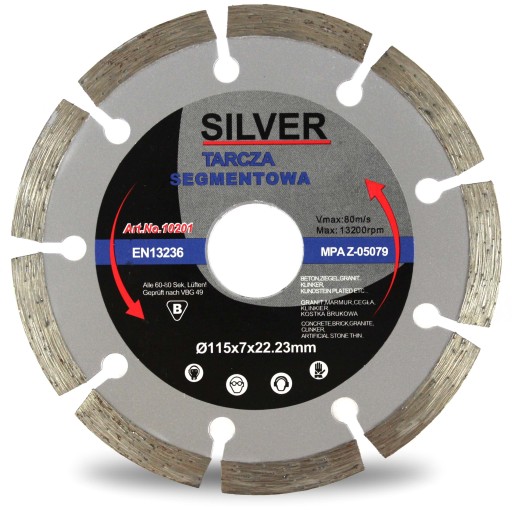 DIAMANTOVÝ DISK 115 x 22,2 x 7 mm STRIEBORNÝ SEGMENT