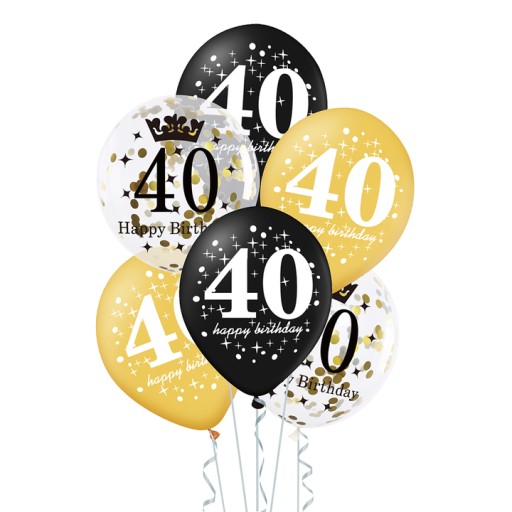 Sada balónikov 40th BirthDAY MIX zlato čierna