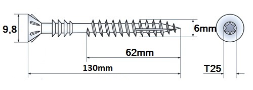 NASTAVOVACIE DISTANČNÉ SKRUTKY 6x130 TORX 10 kusov