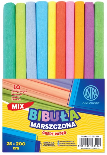 ASTRA hodvábny papier, krčený krepový papier, 10 pastelových farieb, 25x200 cm
