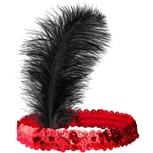 červená flitrová čelenka čierna FEATHER flapper ball 20. roky RETRO karneval