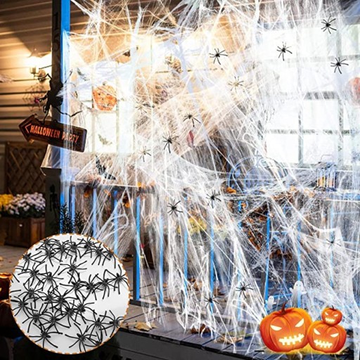 Pavučina s 20 pavúkmi Halloweenska dekorácia