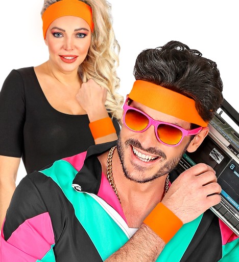 Náramky Hands Neon ORANGE Disco 80s Carnival 2 ks.