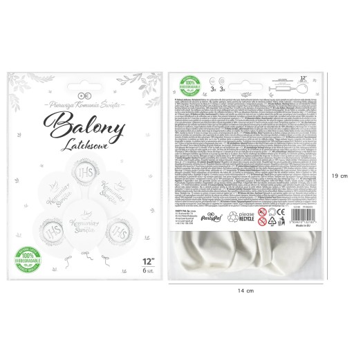 SV. prijímanie balóniky Holubica biela strieborná 30 cm sada 6 ks