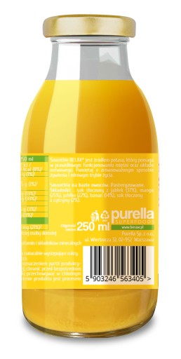 BeRAW Relaks ovocné smoothie mango banán natural bez pridaného cukru 250 ml