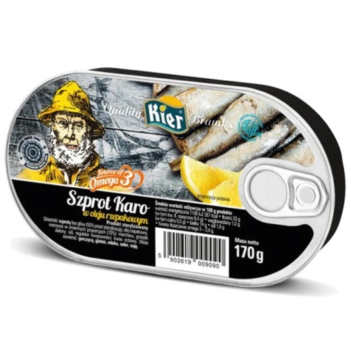 Karo šprota v repkovom oleji v plechovke Omega 3 Karo šprota konzerva 170g KIER