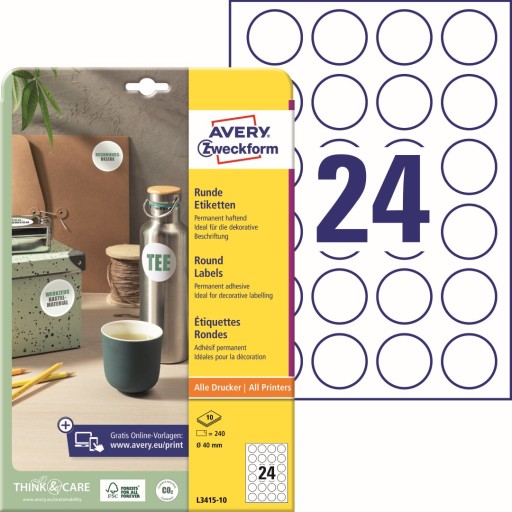PAPIEROVÉ ETIKETY 40mm okrúhle VEĽMI ODOLNÉ BIELE