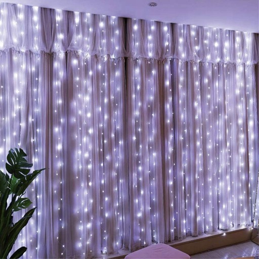 Svetelný záves 100 LED 3x1m Garland Drôtené svetlá Neutrálne biele Diaľkové ovládanie