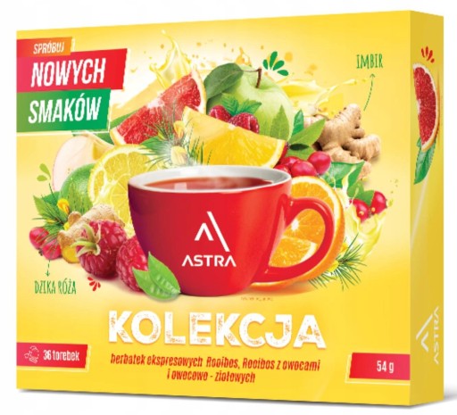 ASTRA Kolekcia rooibos čajov s ovocím a ovocnými a bylinkovými čajmi, 36 kusov