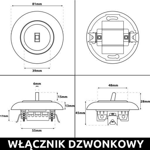 LOFT RETRO VINTAGE ZVONOVÝ SPÍNAČ ČIERNA JLM