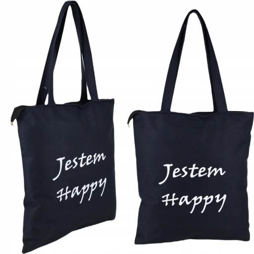 Nákupná taška I AM HAPPY, čierna