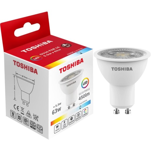 LED halogénová žiarovka GU10 5,5W = 63W 450lm 6500K 38° studený reflektor TOSHIBA
