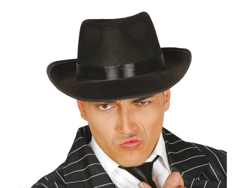 Čierny gangsterský klobúk s čiernym lemom