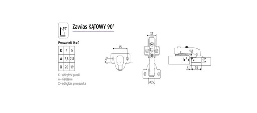 Miskový pánt fi35 pre HALF dvere - západka