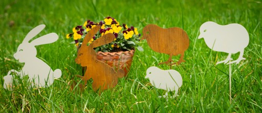 Králik s košíkom Dekorácia Záhradná dekorácia A-board Corten Effect