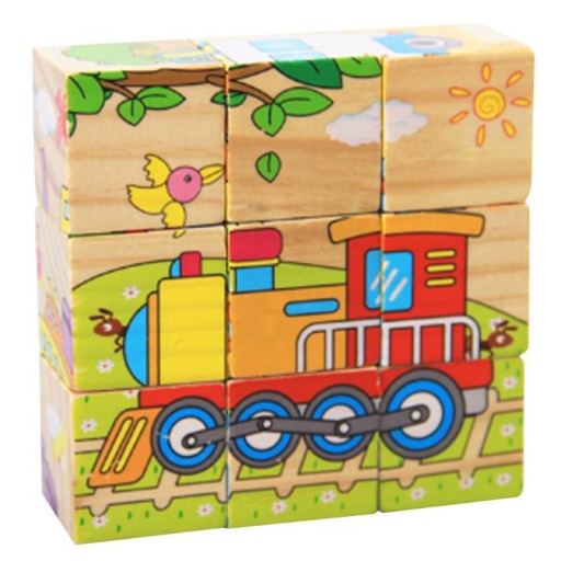 Drevené kocky náučné logické puzzle pre deti Vozidlá 9