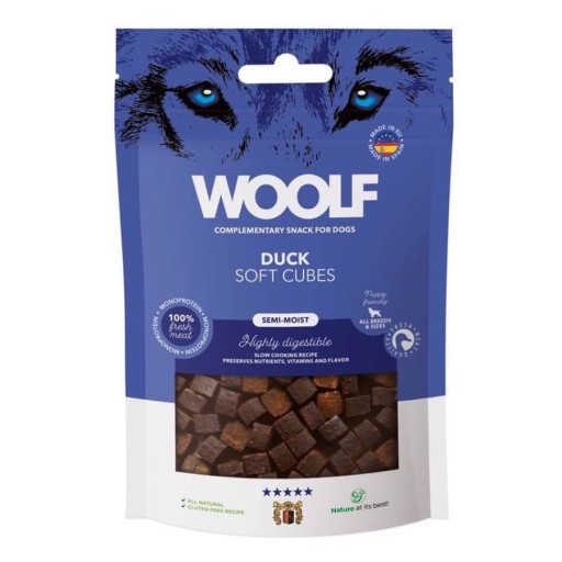 WOOLF prírodná pochúťka, jemné kačacie kocky 100g