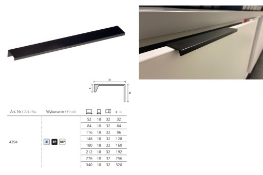 Edge nábytková úchytka 4394 192mm matná čierna