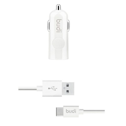 Budi USB nabíjačka do auta + USB-C kábel Biela