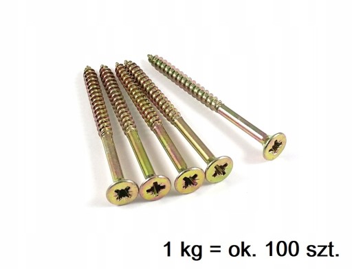 Skrutky do dreva kalené 6x80 mm 1kg POZINKOVANÉ, zlatožlté