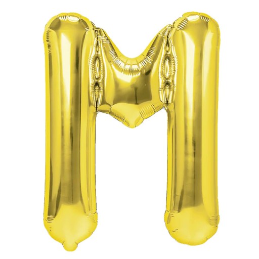 Fóliový balón v tvare písmena M, zlatý, 40 cm