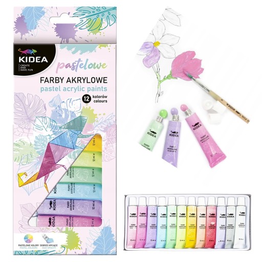 AKRYLOVÉ FARBY PASTELOVÁ TUBA 12ml 12 FARIEB KIDEA