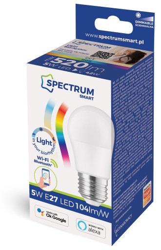 LED žiarovka E27 guľa 5W RGBW+CCT+DIMM Wi-Fi/BT