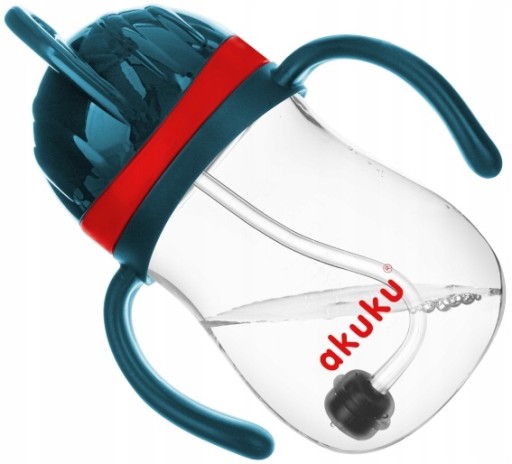 AKUKU INOVATÍVNY hrnček STRIEBORNÁ FĽAŠA S ZAVÁŽENÝM SLAMKOU 280ml 9m+ A0164