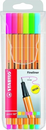 Sada jemných vložiek Stabilo Point 88, mix, 6 neónových farieb
