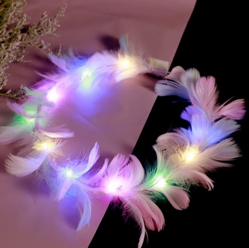 FAREBNÁ ČELENKA PIERKA LED VENČEK HALO HLAVOVÝ ANJEL SPRCHOVAČKA BOHO