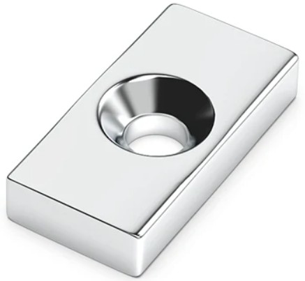 NEODYMOVÝ TAŠŤOVÝ MAGNET S OTVOROM NA SKRUTKU 20x10x3mm OTVOR 4mm