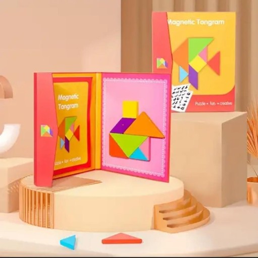 TANGRAM DREVENÉ MAGNETICKÉ BLOKY MAGNETOVÉ TVARY MONTESSORI PUZZLE