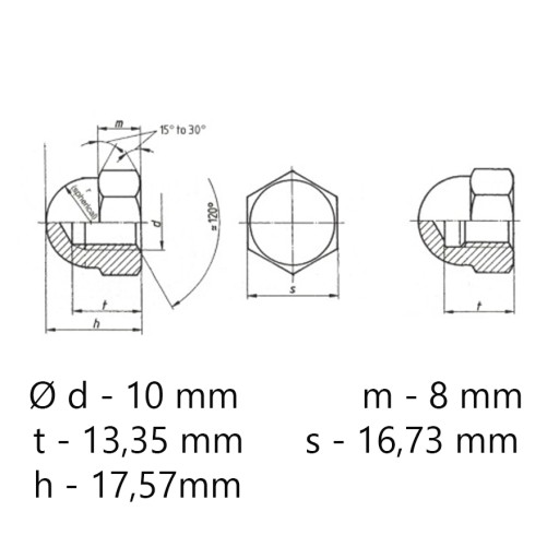 INOX A2 prevlečná matica DIN 1587 M10 - 10 kusov
