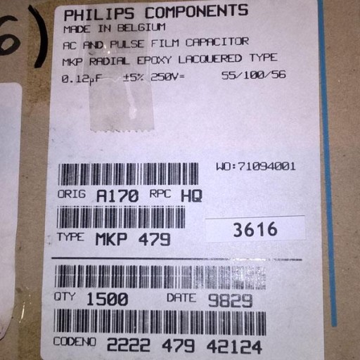 Kondenzátor Philips 120nF 250V R15 5% MKP479 x5