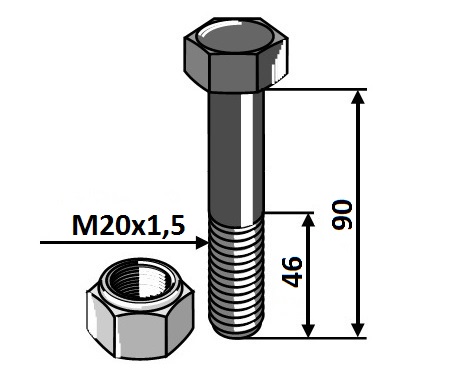 Kalená skrutka M20x90 mulčovač triedy 10,9 Ferri