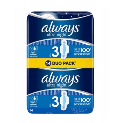 Hygienické vložky ALWAYS Ultra Night DUO - 14 ks.