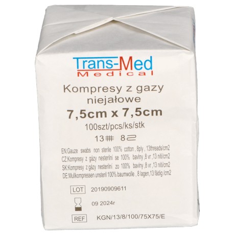 Trans-Med nesterilné gázové obklady 7,5 cm x 7,5 cm 100 kusov