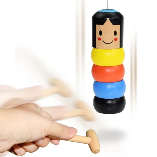 DREVENÁ HRAČKA PYRAMIDA S HRAČKAMI KLADIVO MONTESSORI BLOCKS