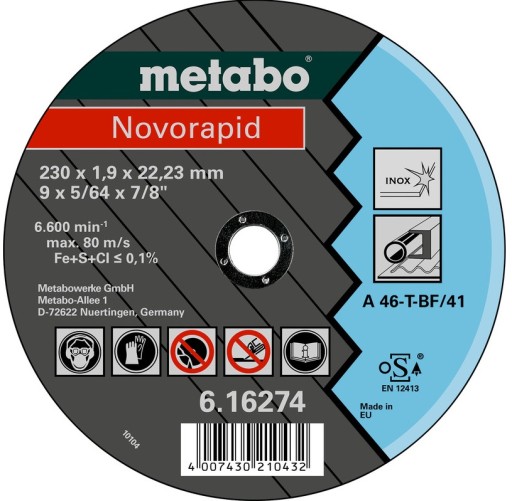 Metabo NOVORAPID rezací kotúč 230x1,9x22,23 INOX TF 41 616274000
