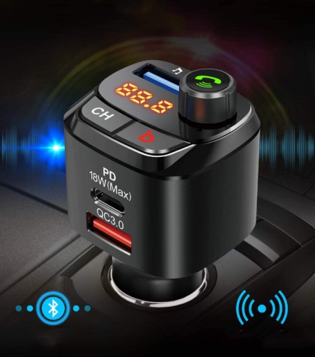 BLUETOOTH AUTO VYSIELAČ FM MP3 RÝCHLA NABÍJAČKA 3 x USB QC 3.0