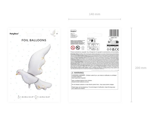 Fóliový balón Dove 80x100 cm biely Communion Wedding Party Deco