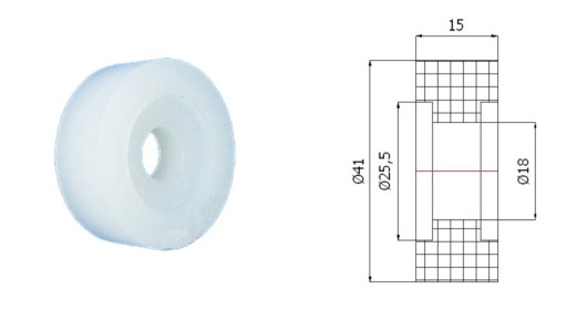 Rovný plastový valček bez ložísk, priemer 41mm, priemer 18mm