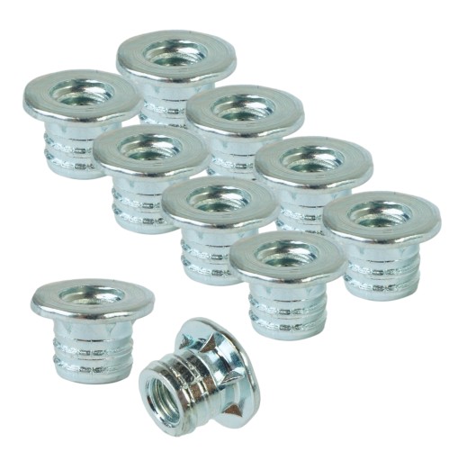 Zásuvka 10x M5 x 6,5 mm s golierom, tepaná nábytková vložka do dreva, nožičky