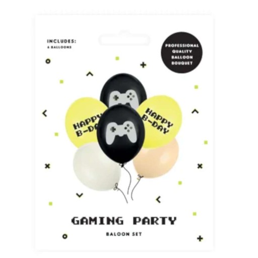 HAPPY B-DAY GAMEPAD narodeninové BALÓNY žlté čierne PASTELOVÉ herné 6 ks