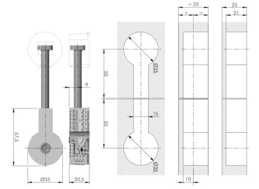 KONEKTOR PRE PRIPOJENIE K STOLOVEJ DOSKE QUICK 8X100MM FI35 konektor + Italiana box