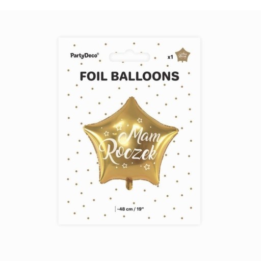 Fóliový balón MÁM UŽ ROK, zlatá hviezda, 45 cm, na HELKE